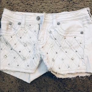 Jeweled White Miss Me Shorts